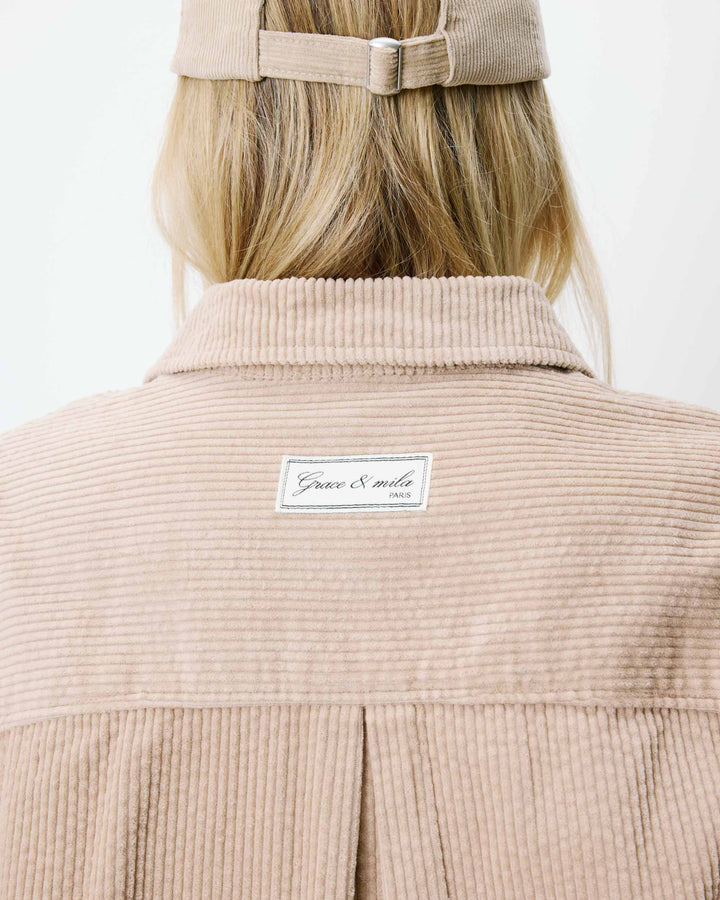 Chemise oversize en velours côtelé beige Ange