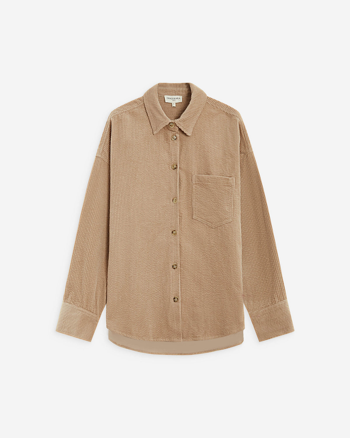 Chemise oversize en velours côtelé beige Ange