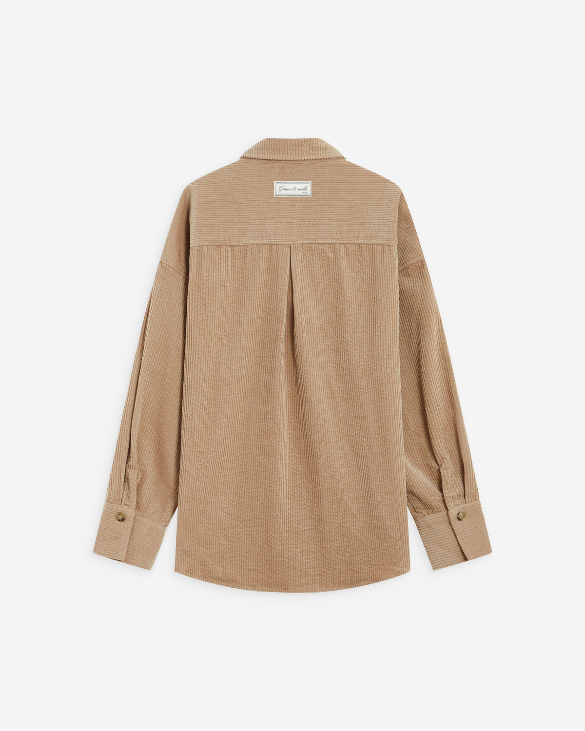 Chemise oversize en velours côtelé beige Ange