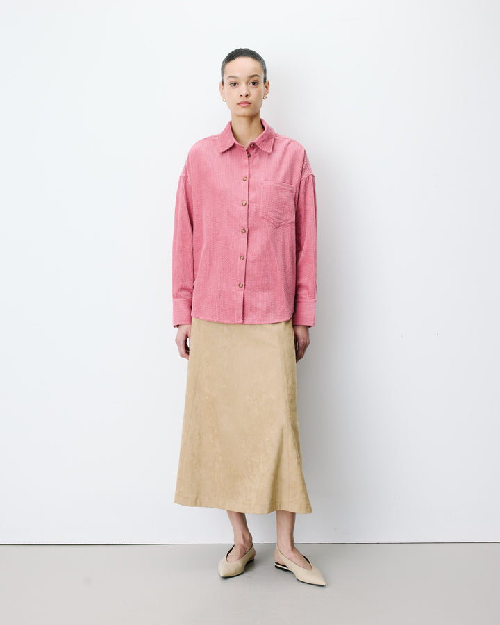 Chemise oversize en velours côtelé blush Ange