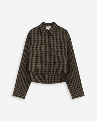 Chemise courte oversize en coton à carreaux noir Azelle