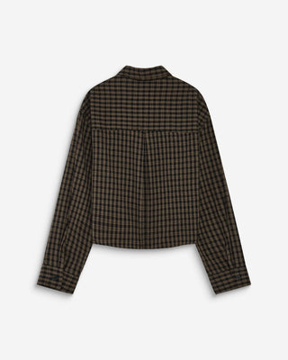 Chemise courte oversize en coton à carreaux noir Azelle