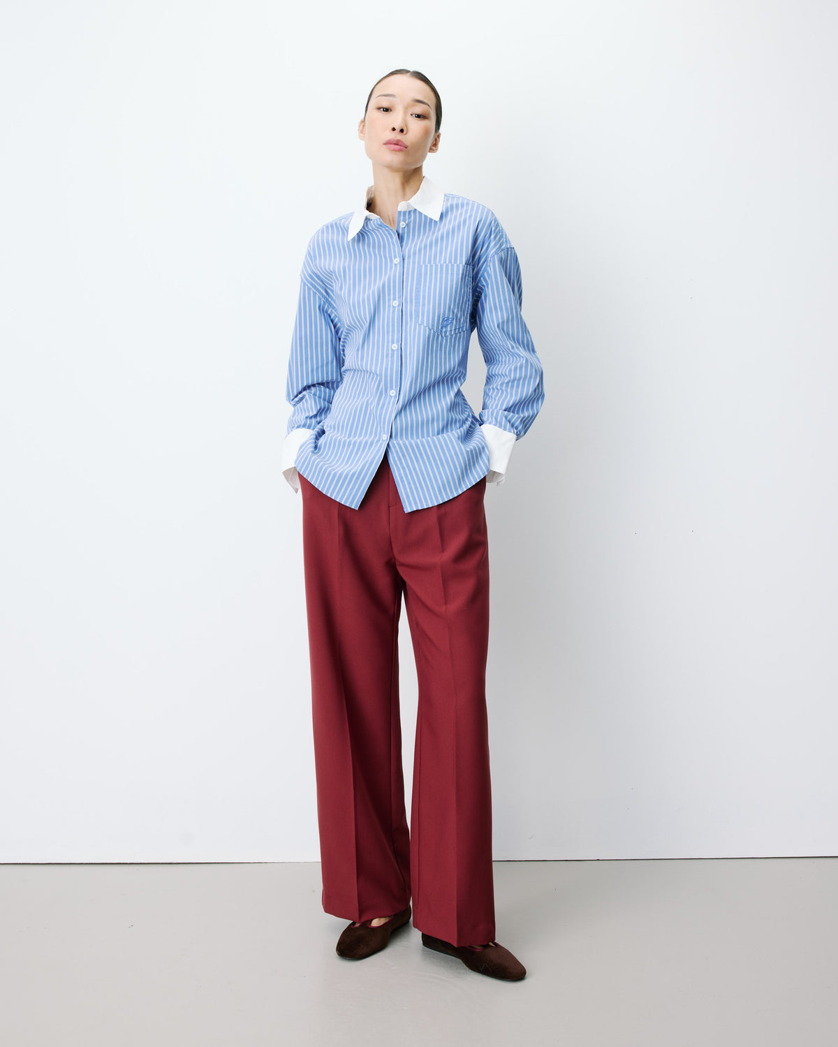 Chemise rayée oversize lien à nouer au dos bleuet Aubrey