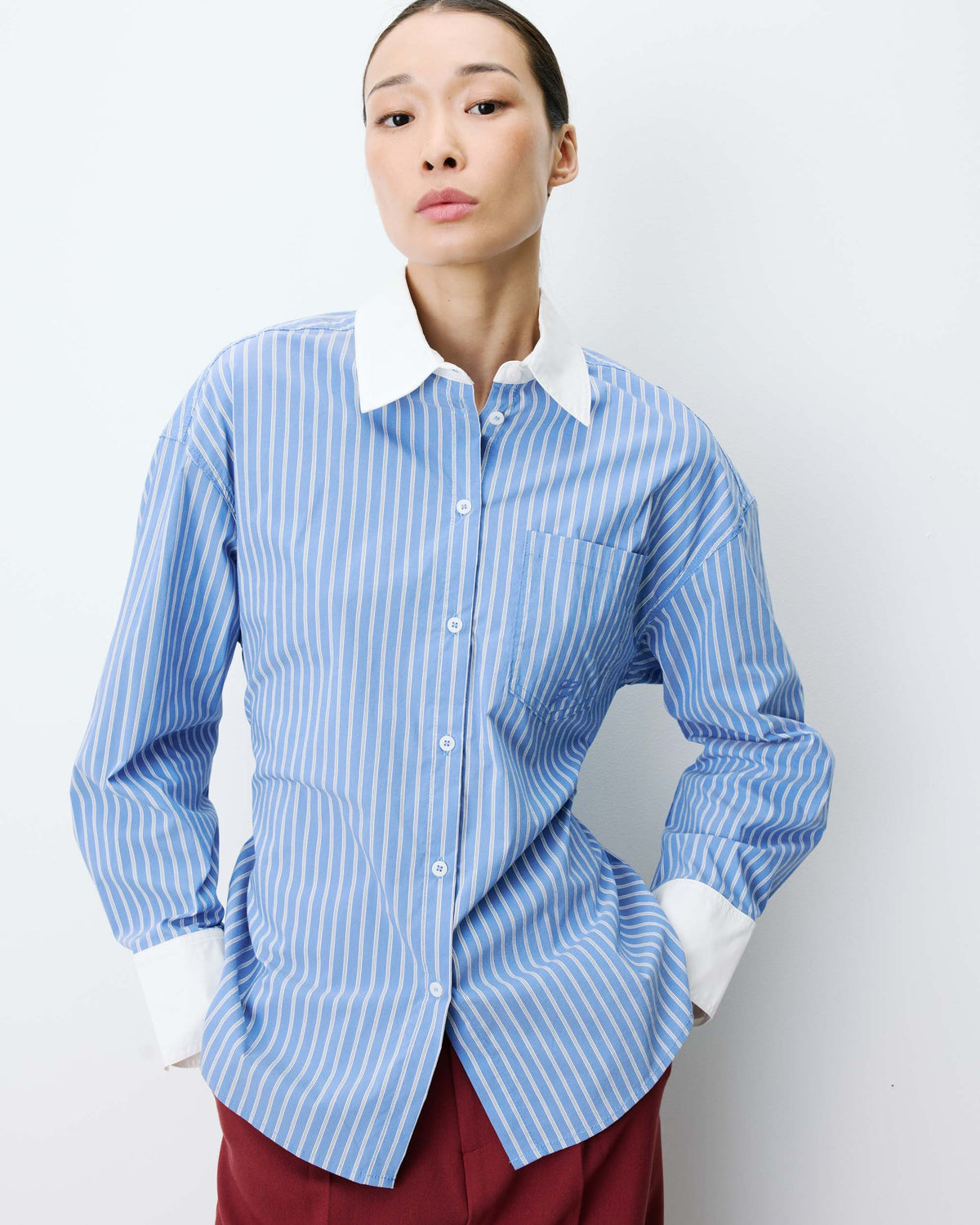 Chemise rayée oversize lien à nouer au dos bleuet Aubrey