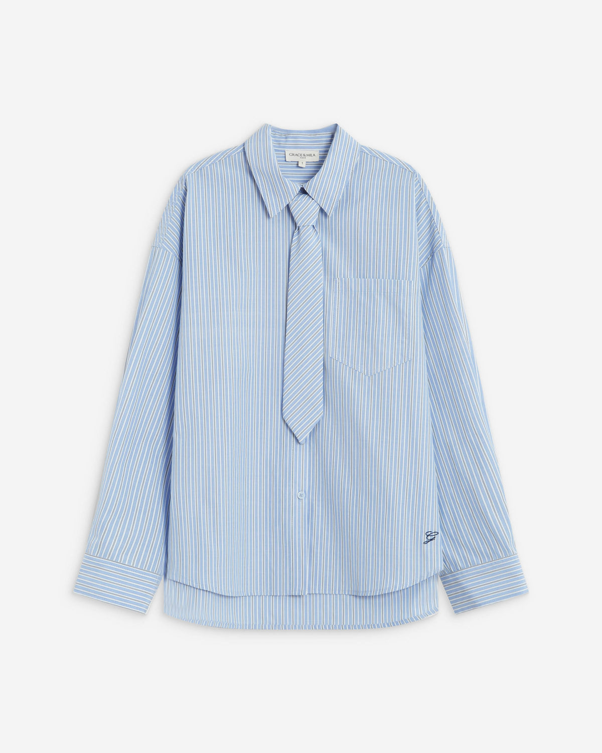 Chemise rayée oversize à cravate amovible ciel Athena