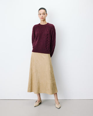 Pull torsadé ample col rond aubergine Amparo