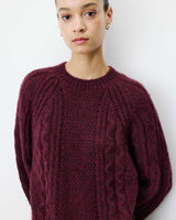 Pull torsadé ample col rond aubergine Amparo