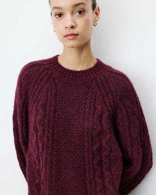 Pull torsadé ample col rond aubergine Amparo
