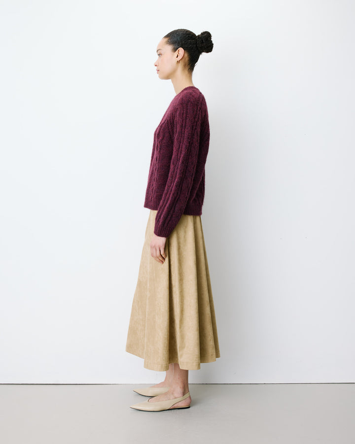 Pull torsadé ample col rond aubergine Amparo