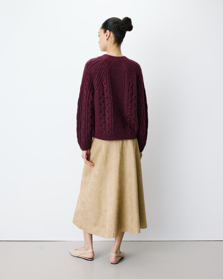 Pull torsadé ample col rond aubergine Amparo