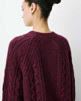 Pull torsadé ample col rond aubergine Amparo