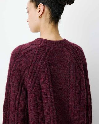 Pull torsadé ample col rond aubergine Amparo