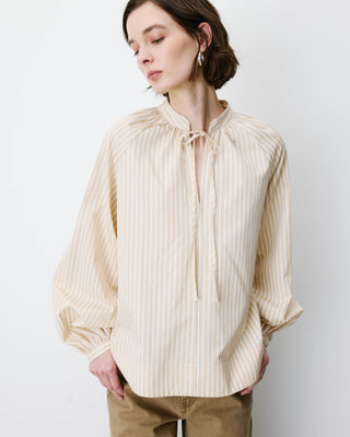 Blouse à rayures col mao à nouer beige Albane