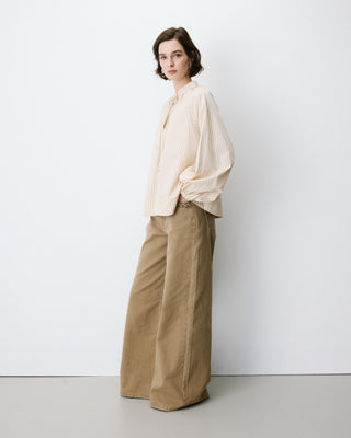 Blouse à rayures col mao à nouer beige Albane