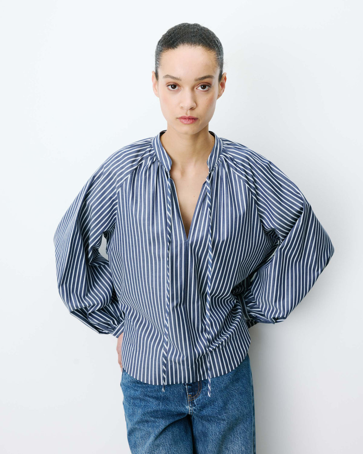 Mandarin-collar blouse marine Albane