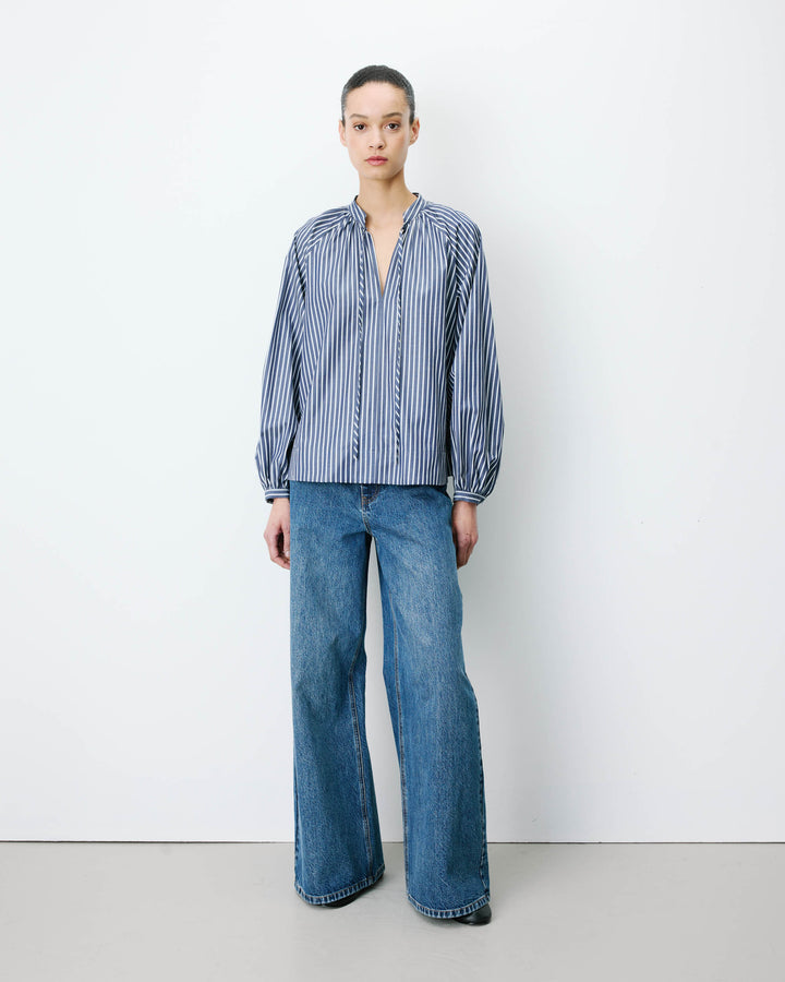 Mandarin-collar blouse marine Albane