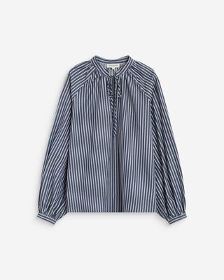 Blouse à rayures col mao à nouer marine Albane