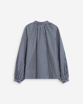 Blouse à rayures col mao à nouer marine Albane