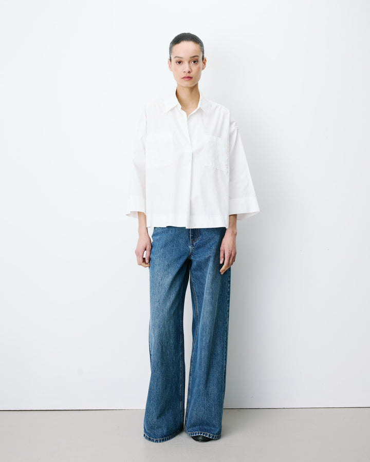 Blouse oversize manches larges en coton ivoire Ambre