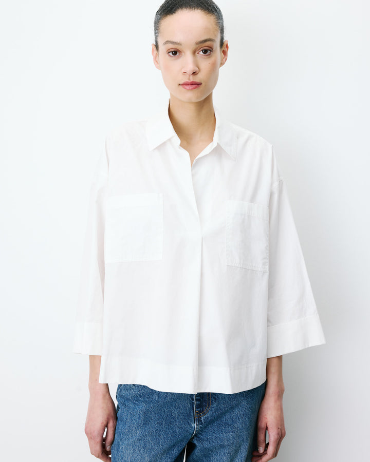 Blouse oversize manches larges en coton ivoire Ambre