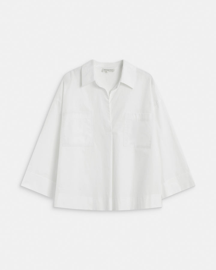 Blouse oversize manches larges en coton ivoire Ambre