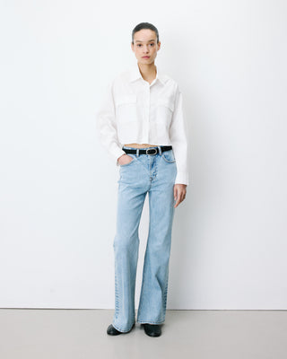 Chemise courte oversize en coton ivoire Azelle