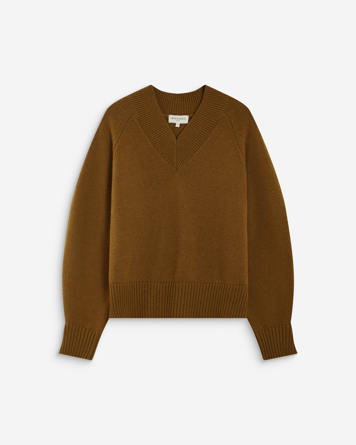 Pull droit col V en maille olive Alden