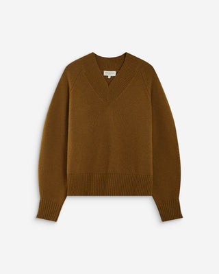 Pull droit col V en maille olive Alden