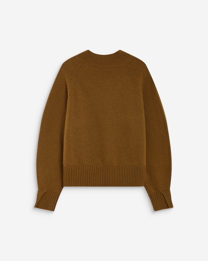 Pull droit col V en maille olive Alden