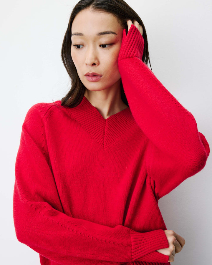 Jersey de punto con escote en V rouge Alden