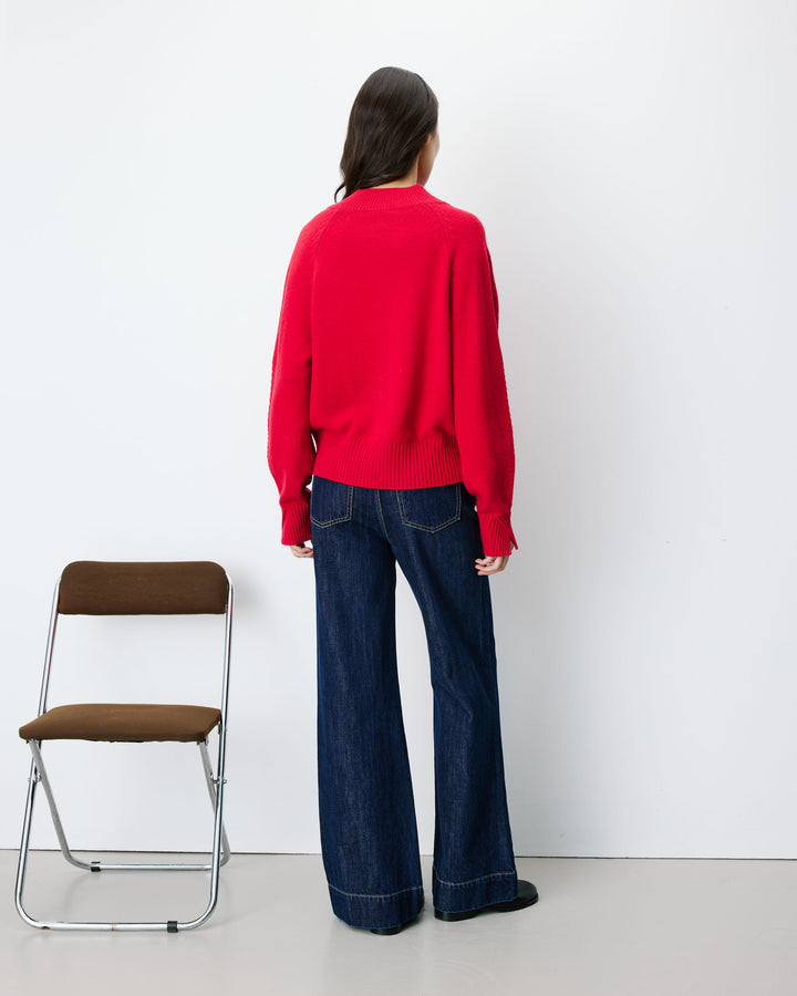 Jersey de punto con escote en V rouge Alden