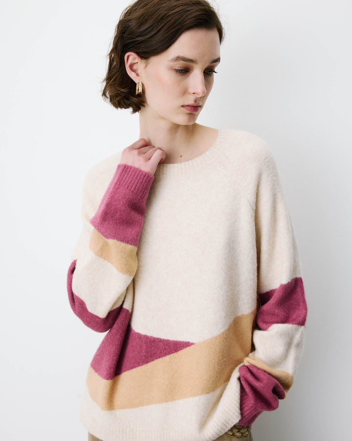 Pull col rond en maille à motif sable Arlo