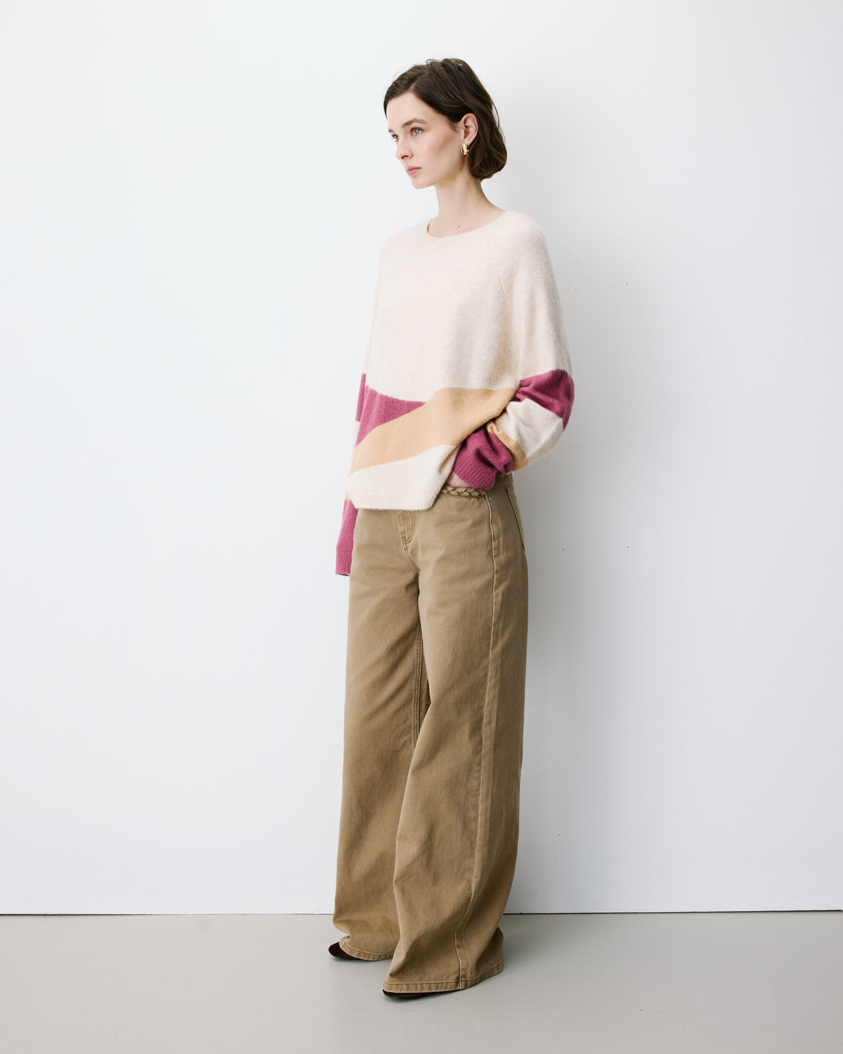 Pull col rond en maille à motif sable Arlo