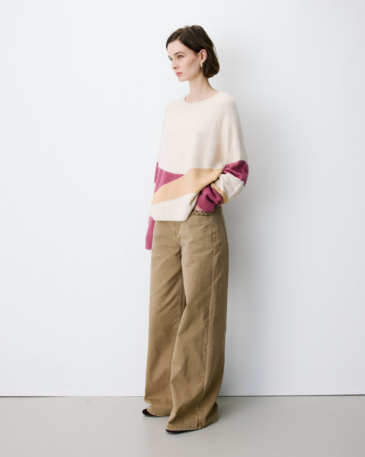 Pull col rond en maille à motif sable Arlo