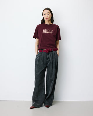 T-shirt en coton manches courtes à inscription aubergine Anis