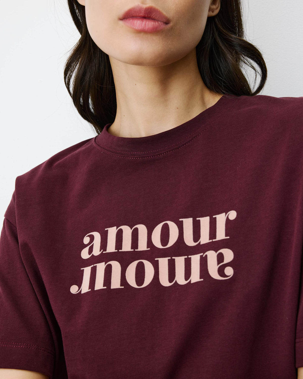 T-shirt en coton manches courtes à inscription aubergine Anis
