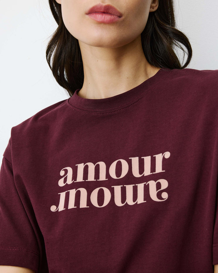 T-shirt en coton manches courtes à inscription aubergine Anis