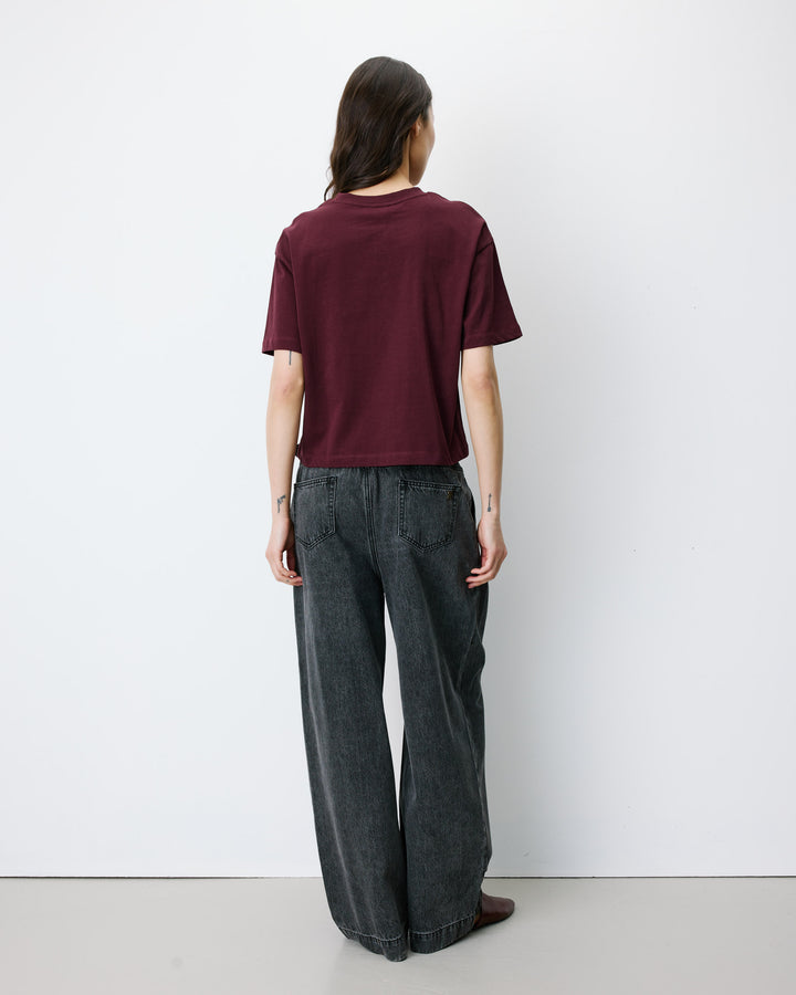 T-shirt en coton manches courtes à inscription aubergine Anis