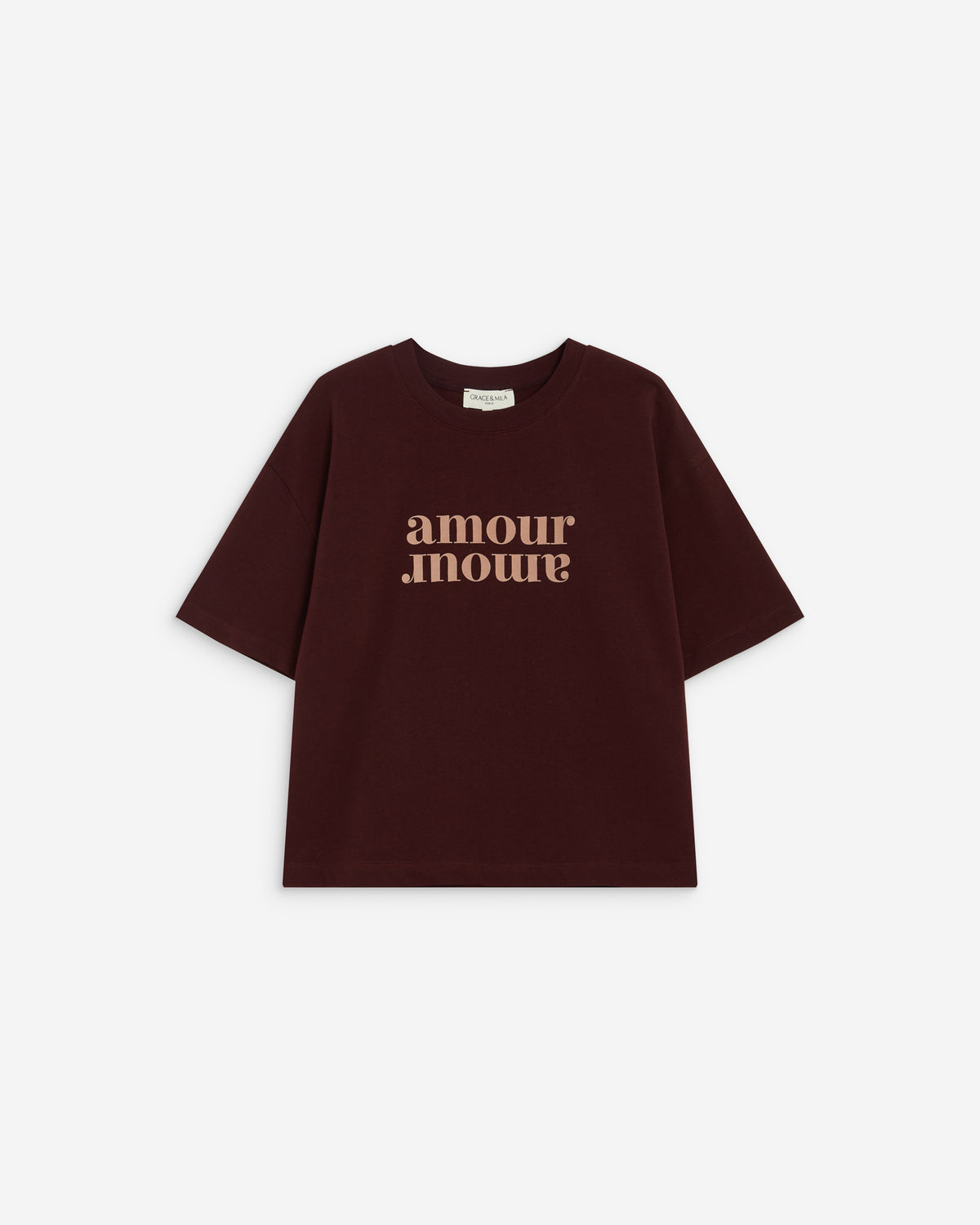 T-shirt en coton manches courtes à inscription aubergine Anis