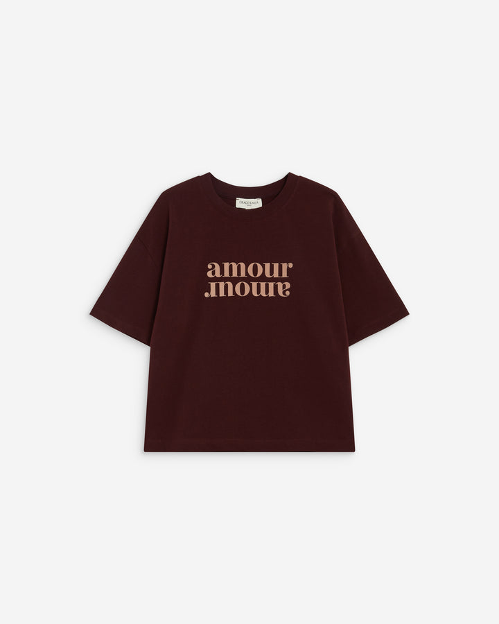 T-shirt en coton manches courtes à inscription aubergine Anis