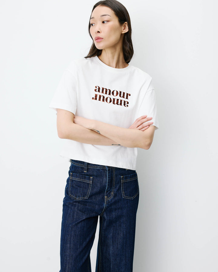 Cotton slogan T-shirt ivoire Anis