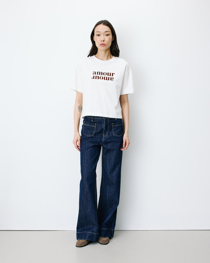Cotton slogan T-shirt ivoire Anis