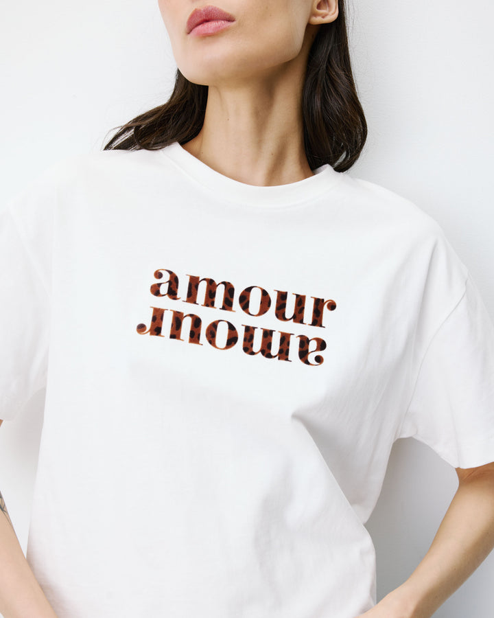 Cotton slogan T-shirt ivoire Anis