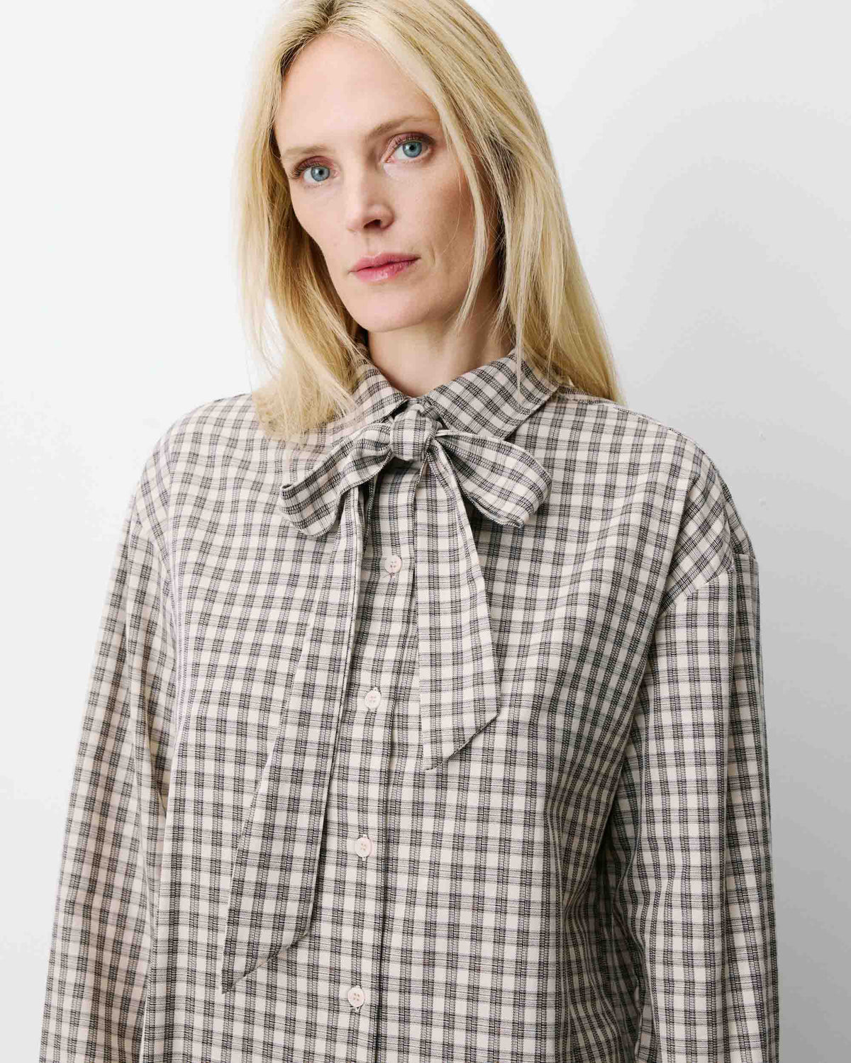 Chemise oversize col cavalier à carreaux sable Ayla