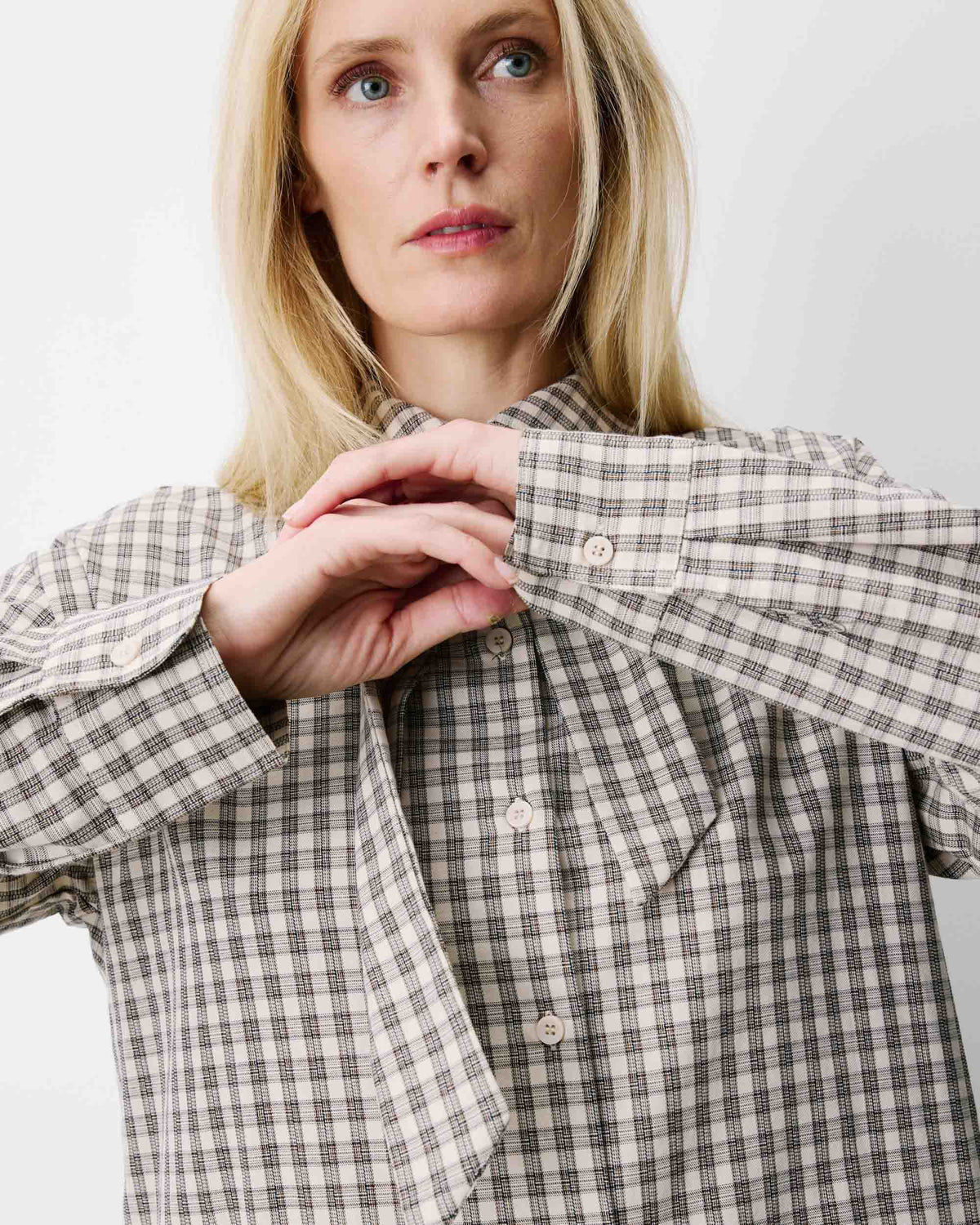 Chemise oversize col cavalier à carreaux sable Ayla