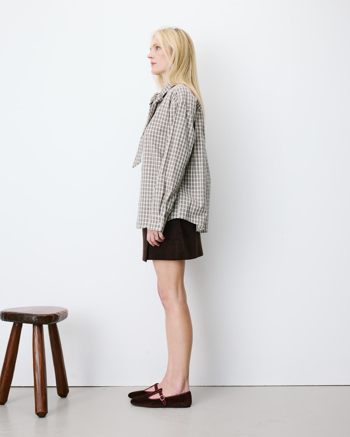 Chemise oversize col cavalier à carreaux sable Ayla