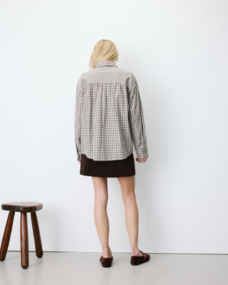 Chemise oversize col cavalier à carreaux sable Ayla