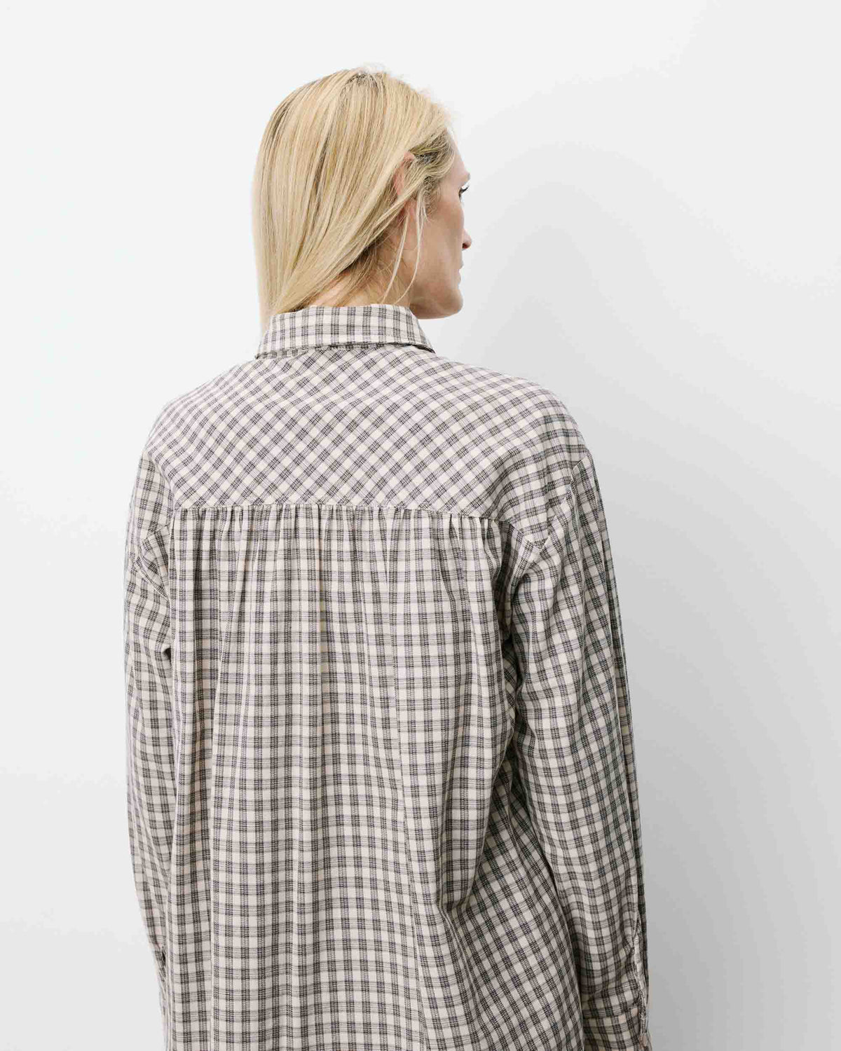 Chemise oversize col cavalier à carreaux sable Ayla