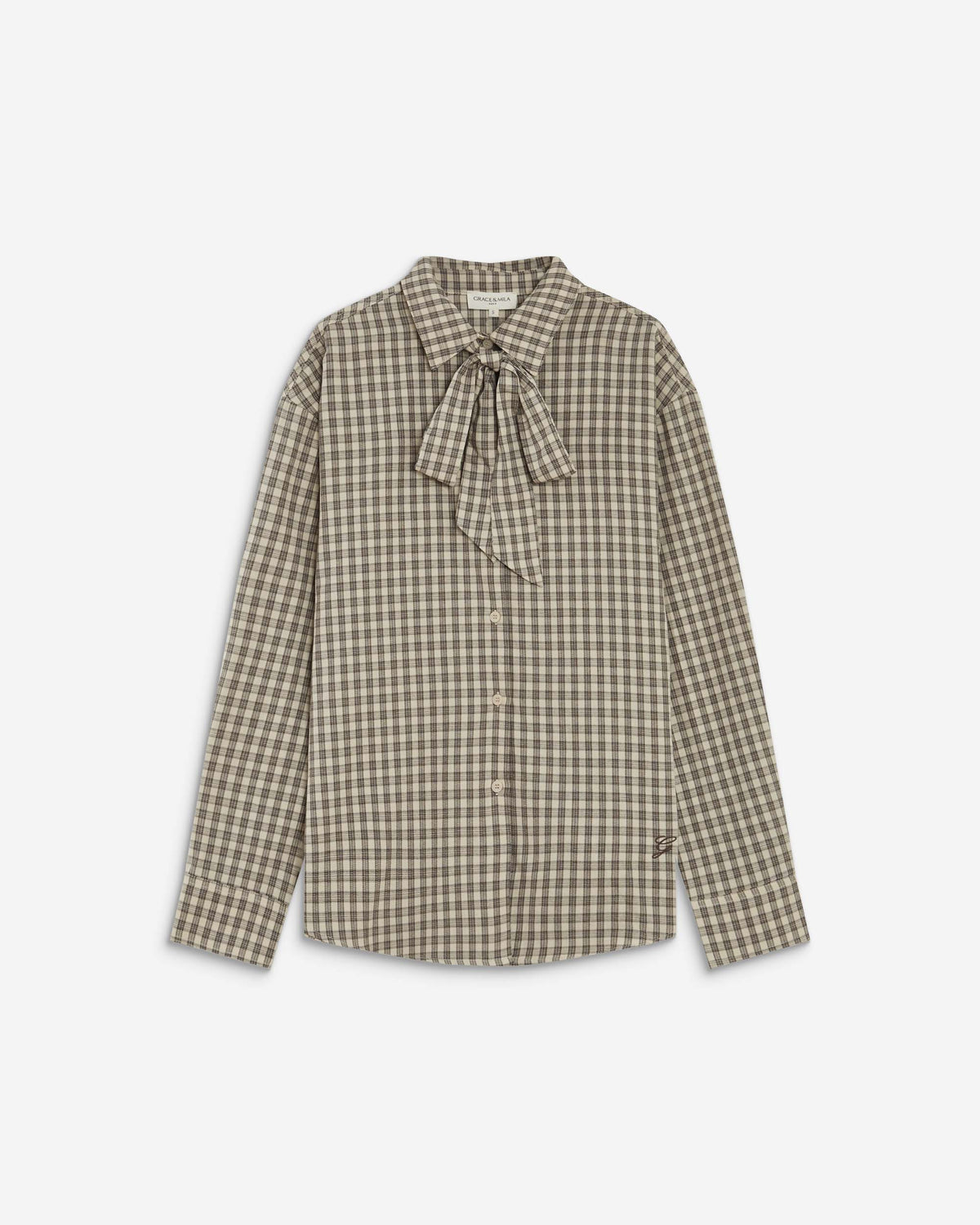 Chemise oversize col cavalier à carreaux sable Ayla