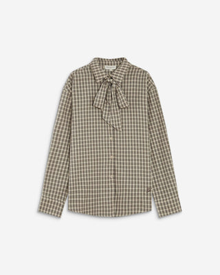Chemise oversize col cavalier à carreaux sable Ayla